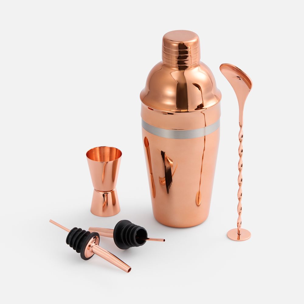 Набор для приготовления коктейлей Pourpour, медный с серебристой линией с логотипом