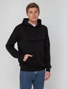 Худи унисекс с карманом на груди Chest Pocket, черное с логотипом