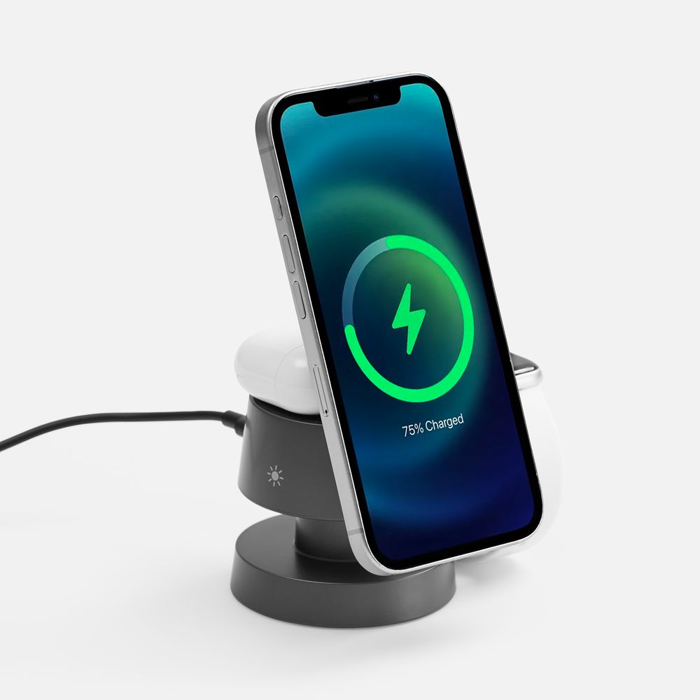 Станция беспроводной зарядки с подсветкой Lume, серая с логотипом