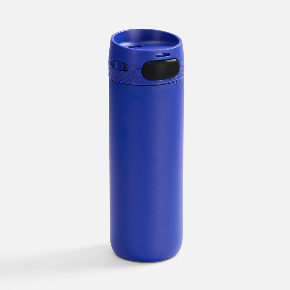 Термостакан X1 с цветной кнопкой, синий с черным с логотипом