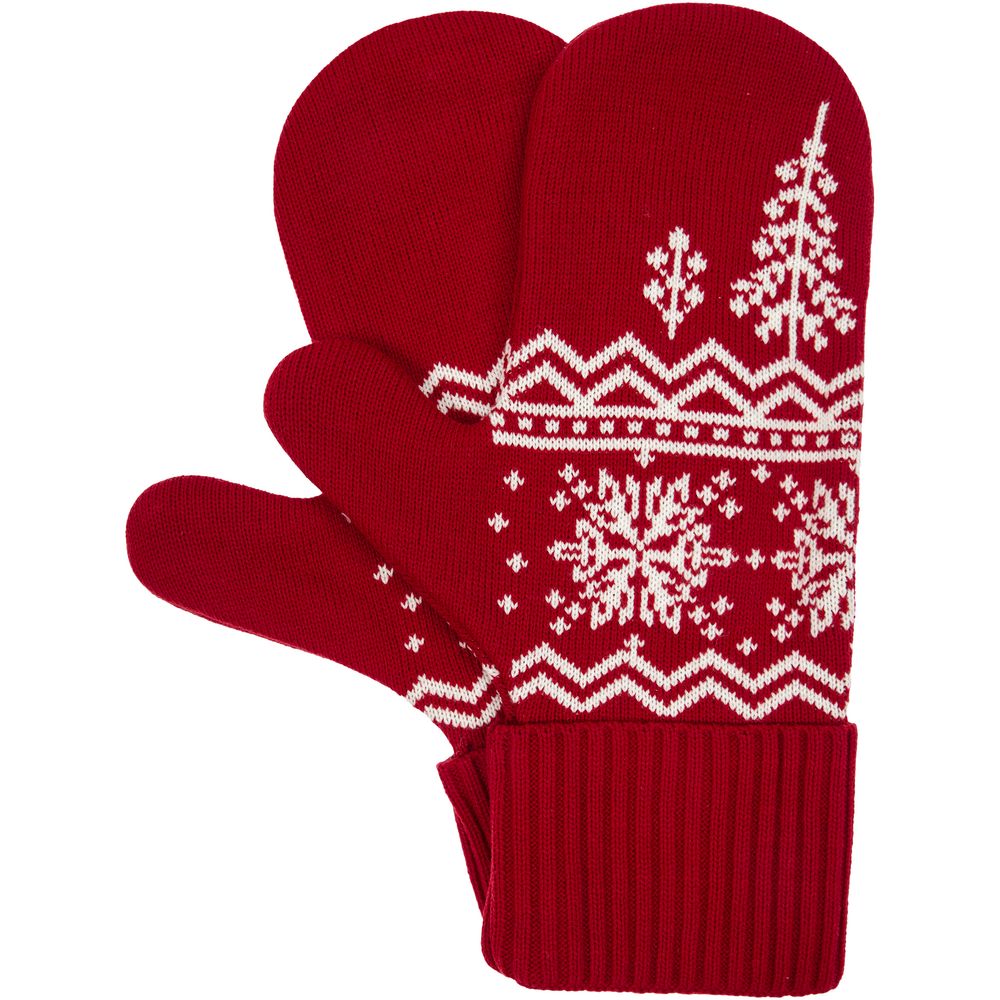 Варежки Elnik, красные с молочно-белым с логотипом