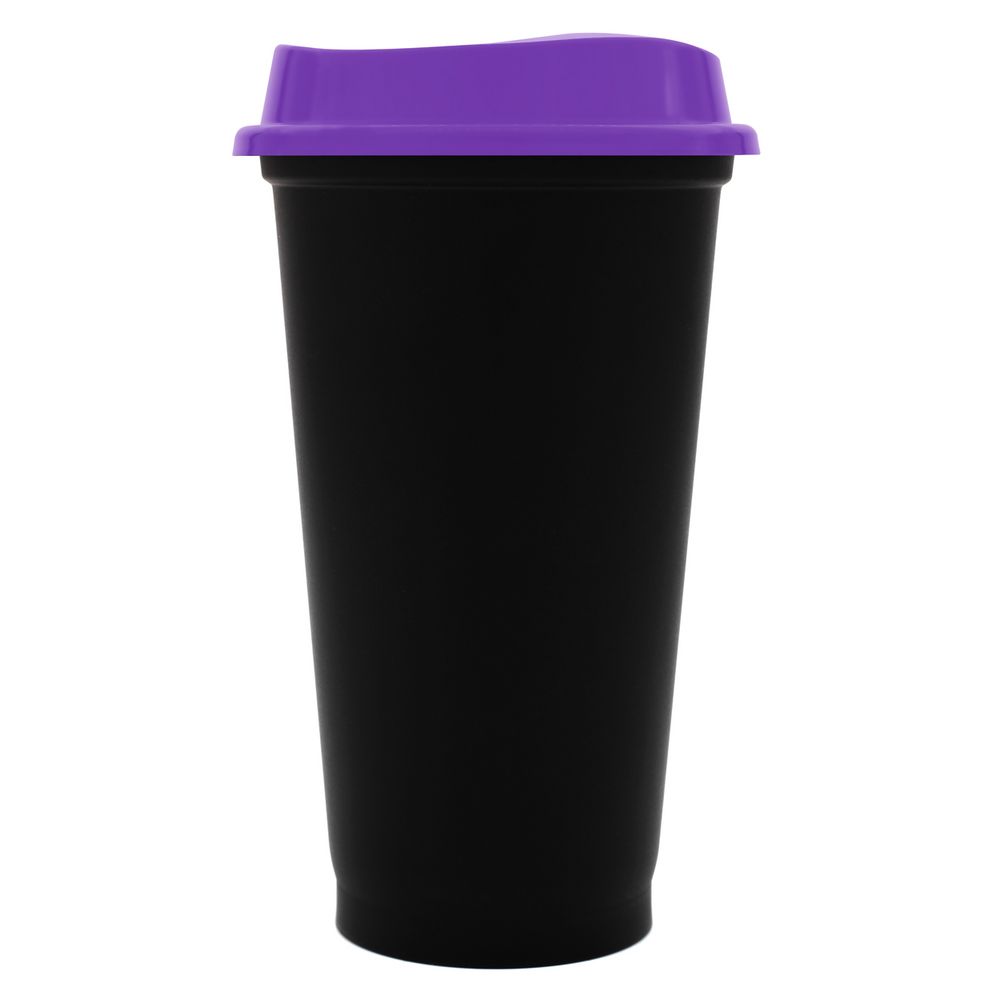 Стакан с крышкой Color Cap Black, черный с фиолетовым с логотипом