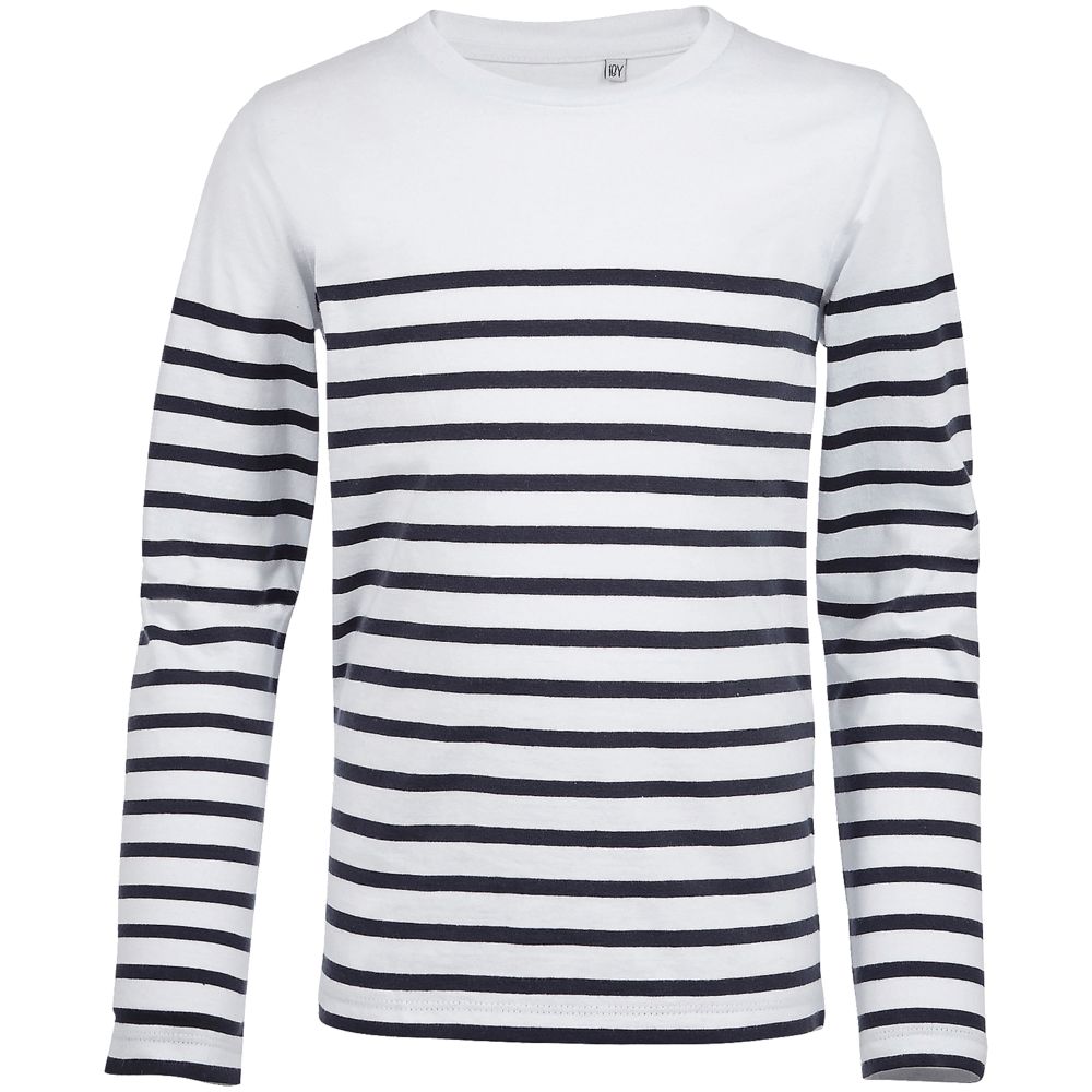 Футболка детская с длинным рукавом Matelot LSL Kids, белая с синим с логотипом