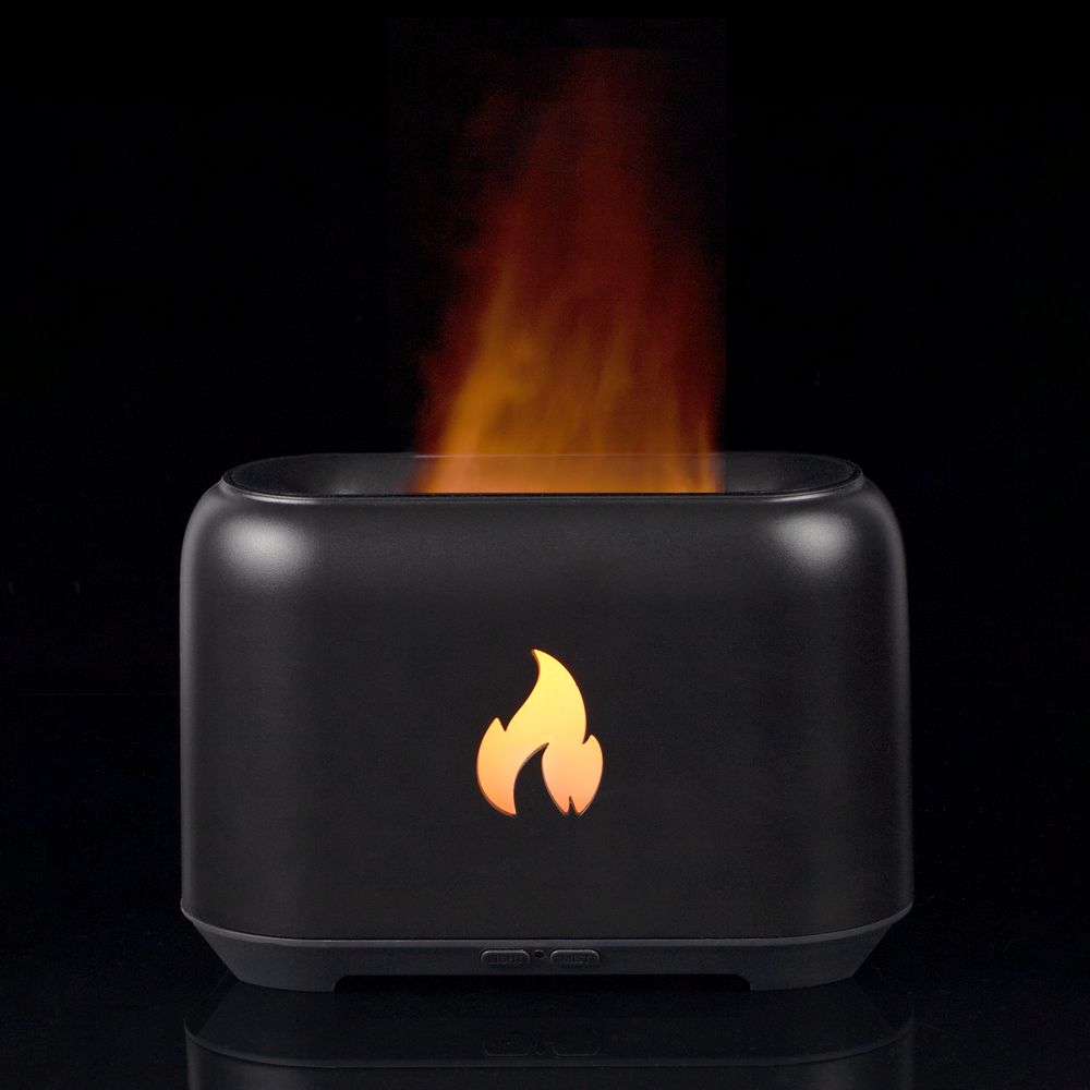 Увлажнитель-ароматизатор Fire Flick с имитацией пламени, черный с логотипом