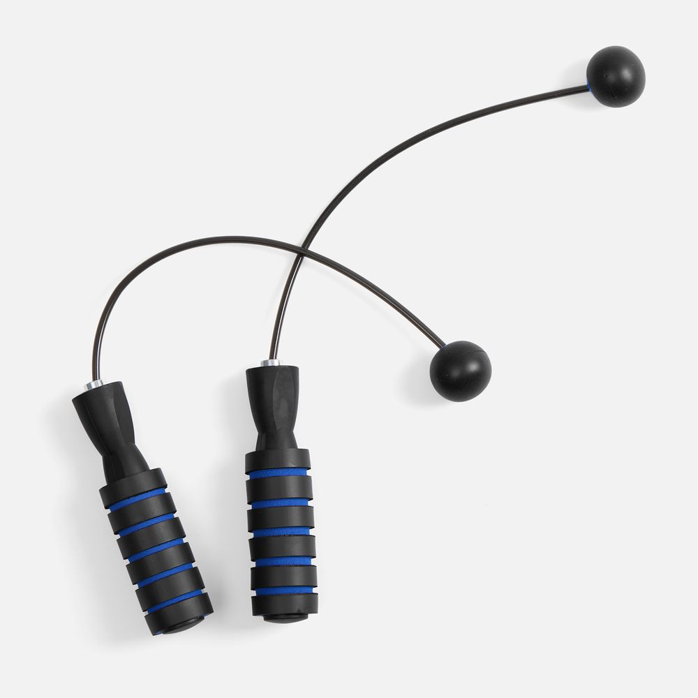 Беспроводная скакалка Silentino, черная с синим с логотипом