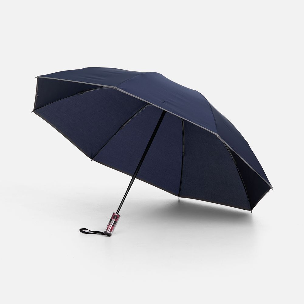 Зонт наоборот складной Futurum со светоотражающим кантом, темно-синий с логотипом