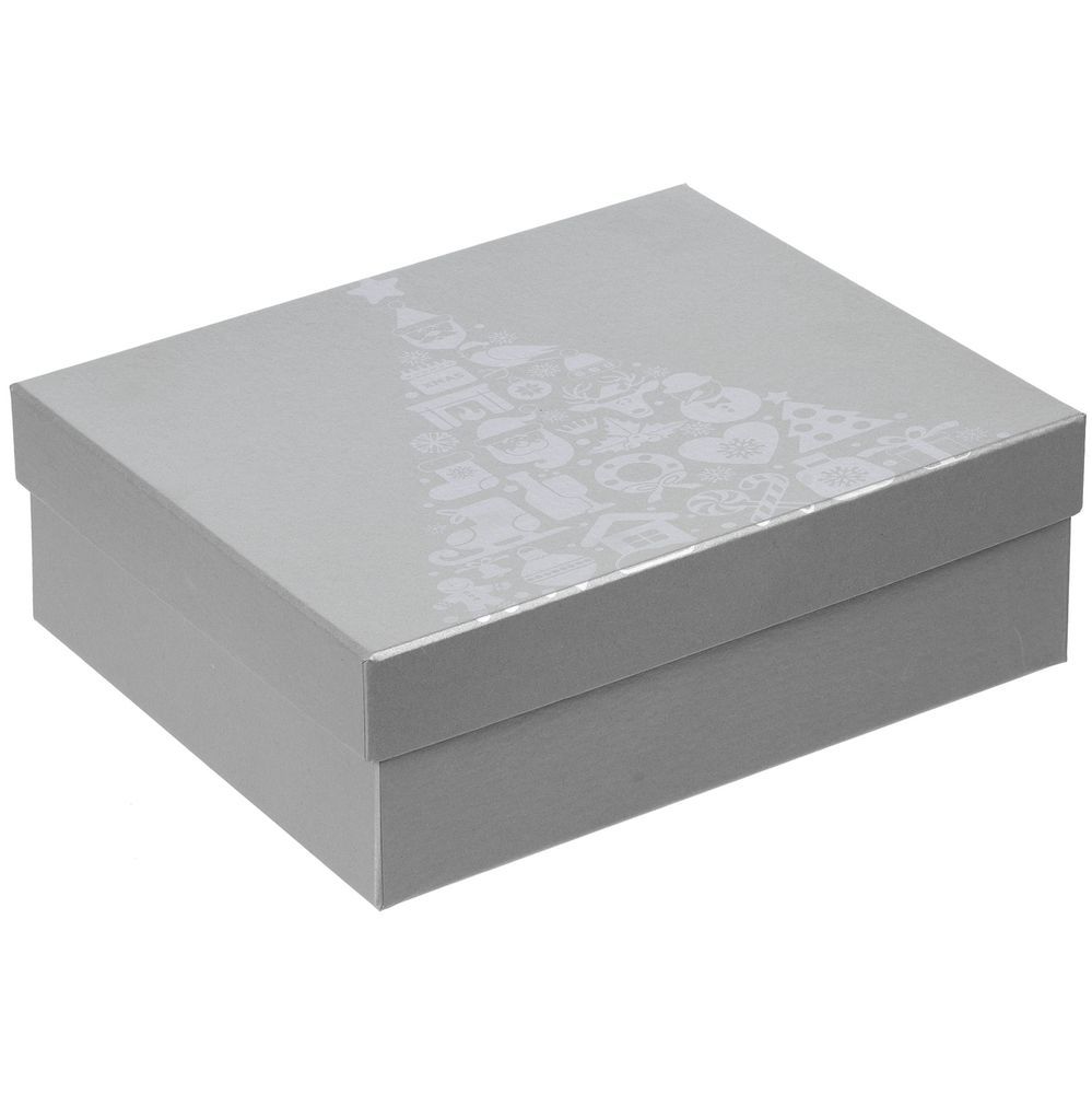 Коробка «Новогодняя история», серебристая с логотипом