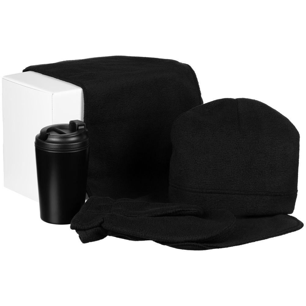 Набор Fleecy с термостаканом, черный с логотипом