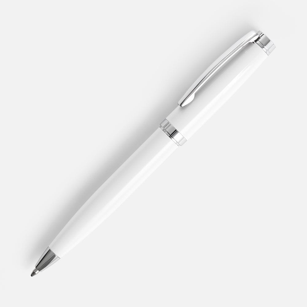 Ручка шариковая Letra Chrome, глянцевая, белая с логотипом