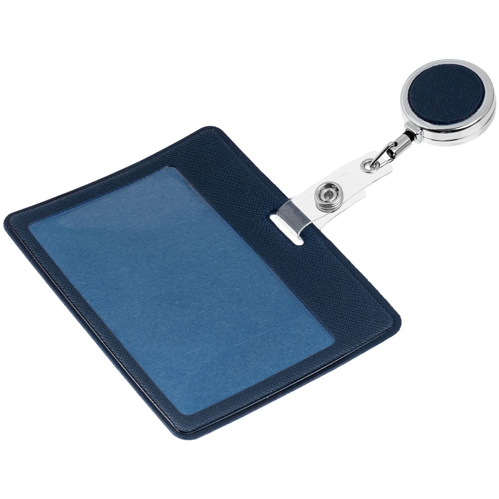 Чехол для карточки с ретрактором Devon, синий с логотипом