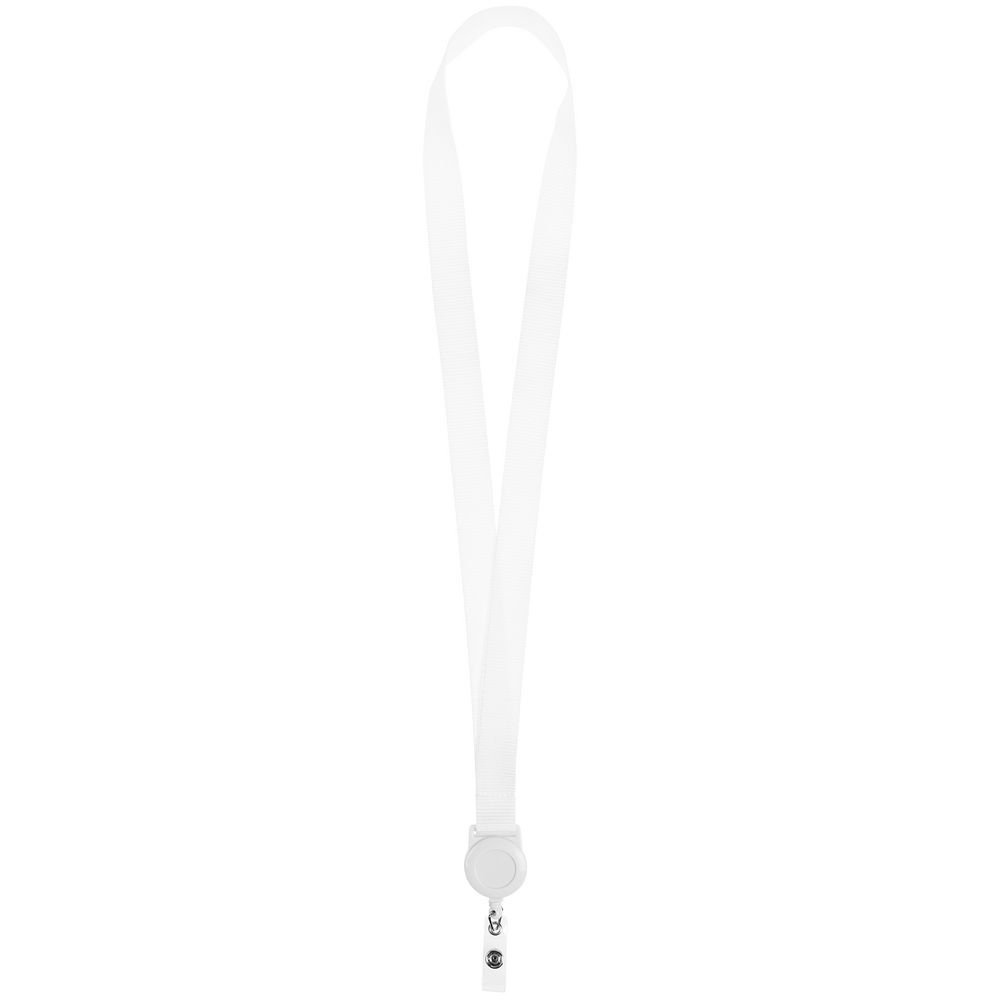 Лента для бейджа с ретрактором Retract, ver.2, белая с логотипом