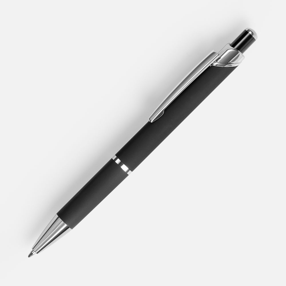 Ручка шариковая Chromos Soft Touch, черная с логотипом