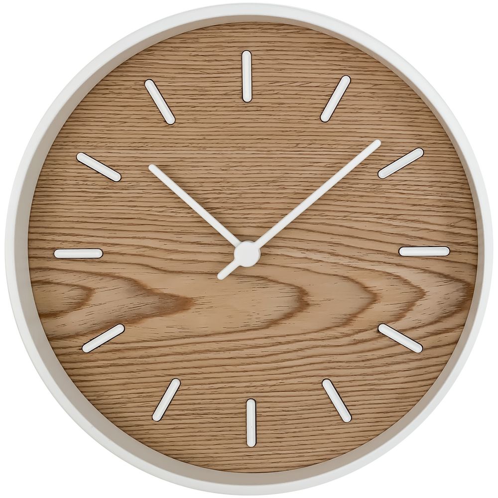 Часы настенные Kudo, беленый дуб с логотипом