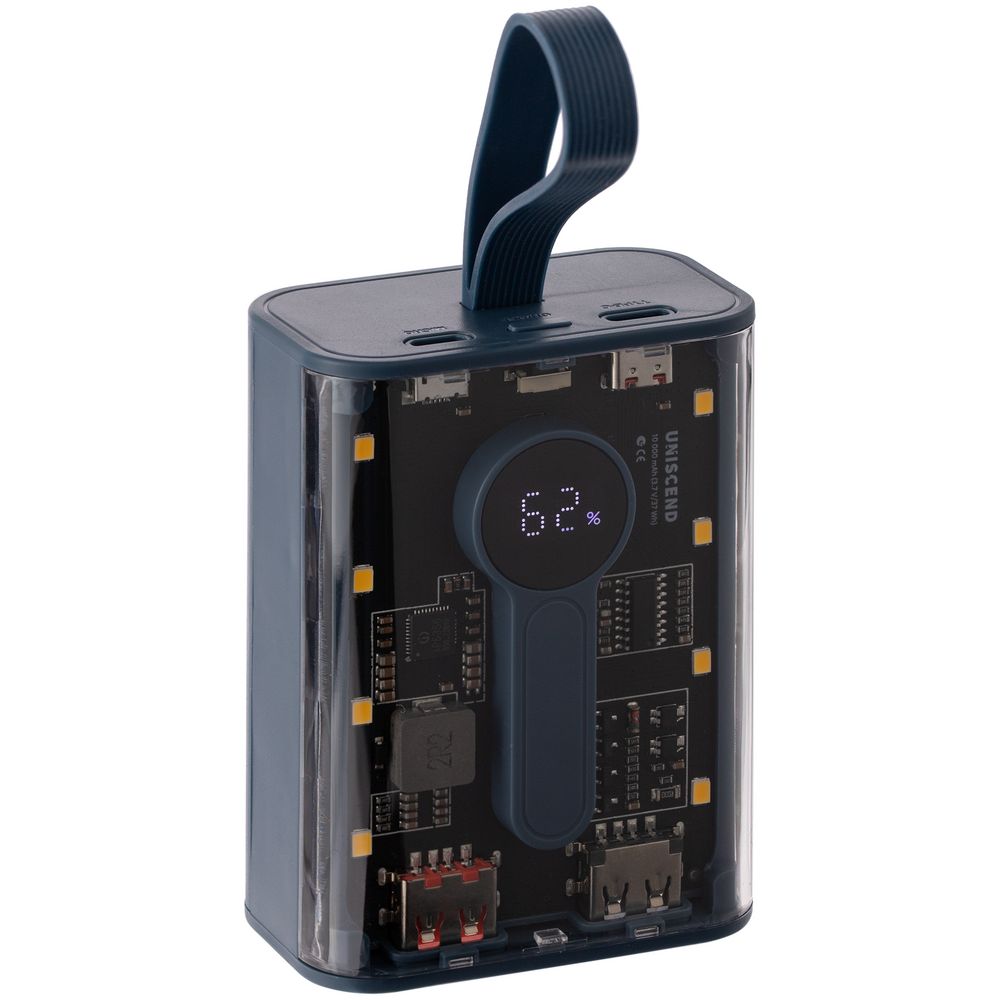 Аккумулятор с быстрой зарядкой Trellis Quick 10000 мАч, синий с логотипом