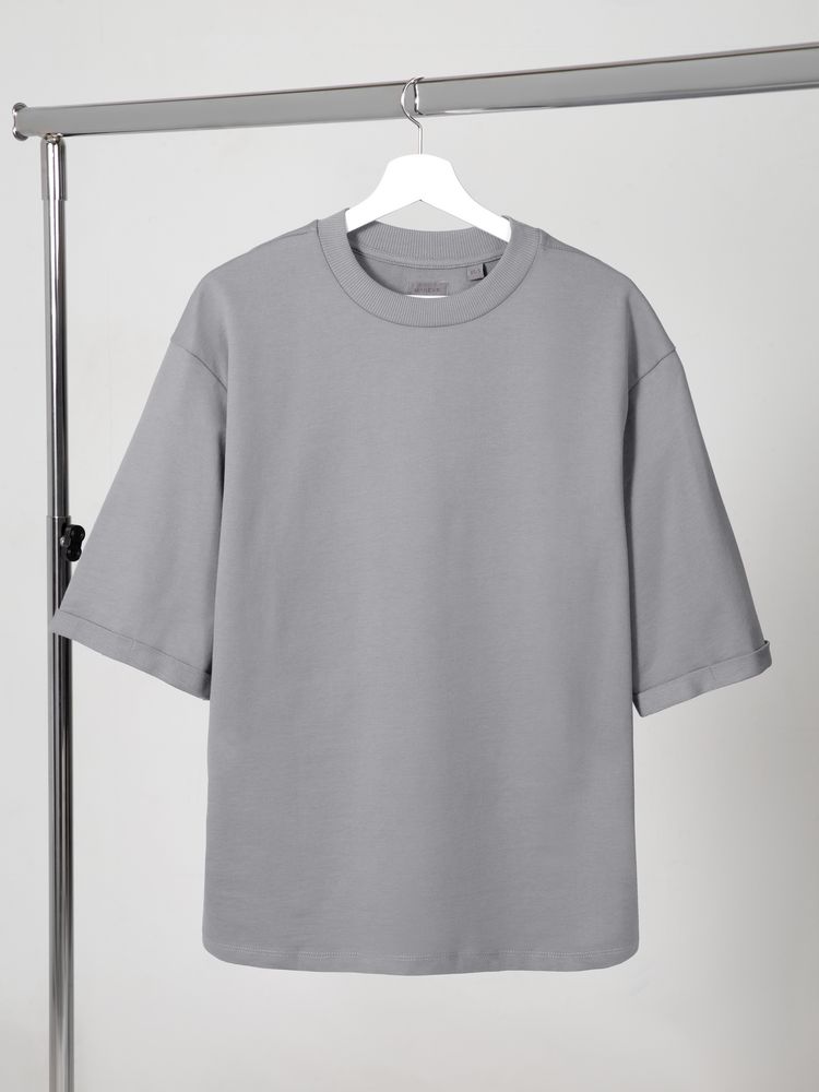 Футболка оверсайз унисекс Kosmos 2.0, светло-серая с логотипом