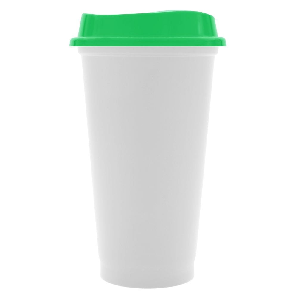 Стакан с крышкой Color Cap White, белый с зеленым с логотипом
