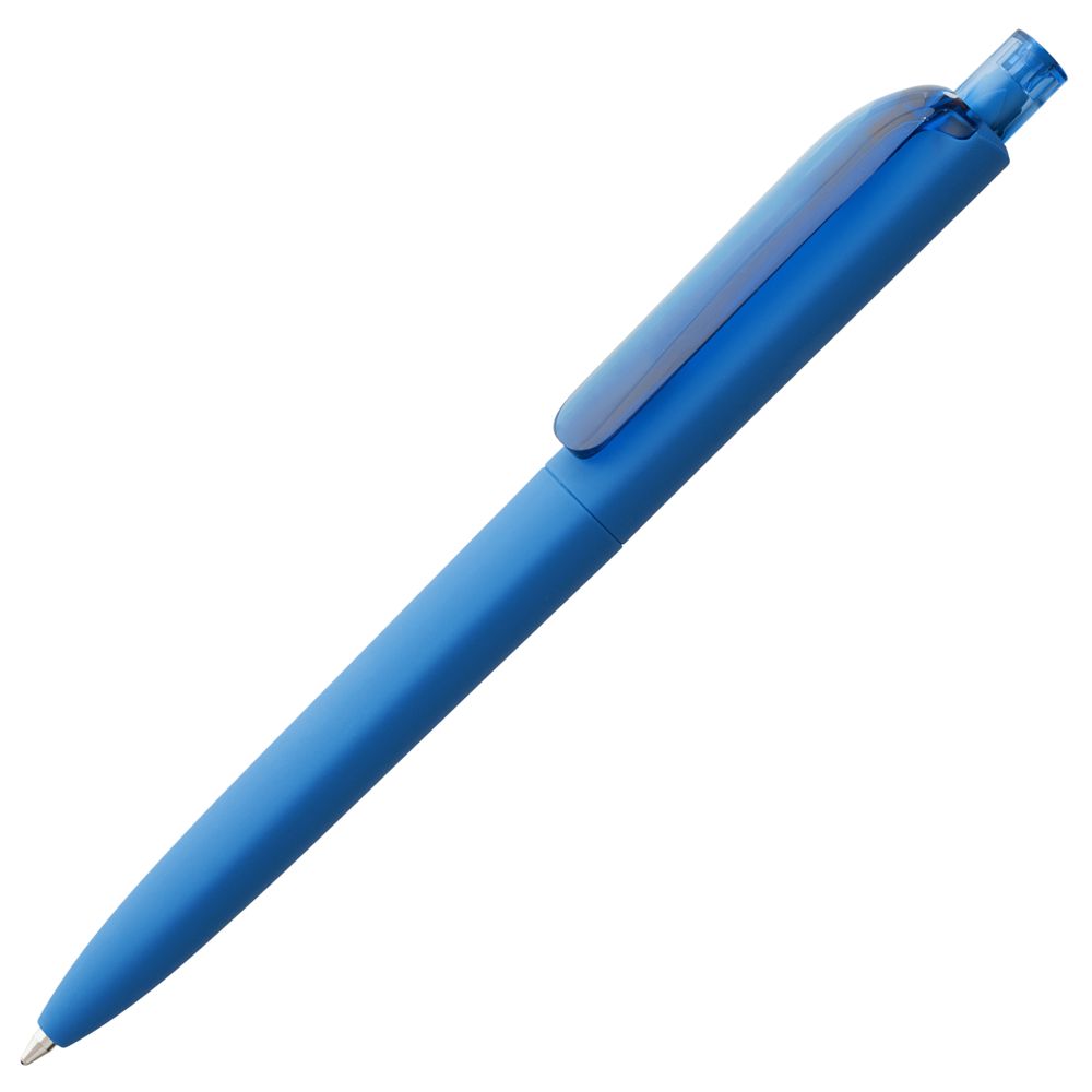 Ручка шариковая Prodir DS8 PRR-T Soft Touch, голубая с логотипом