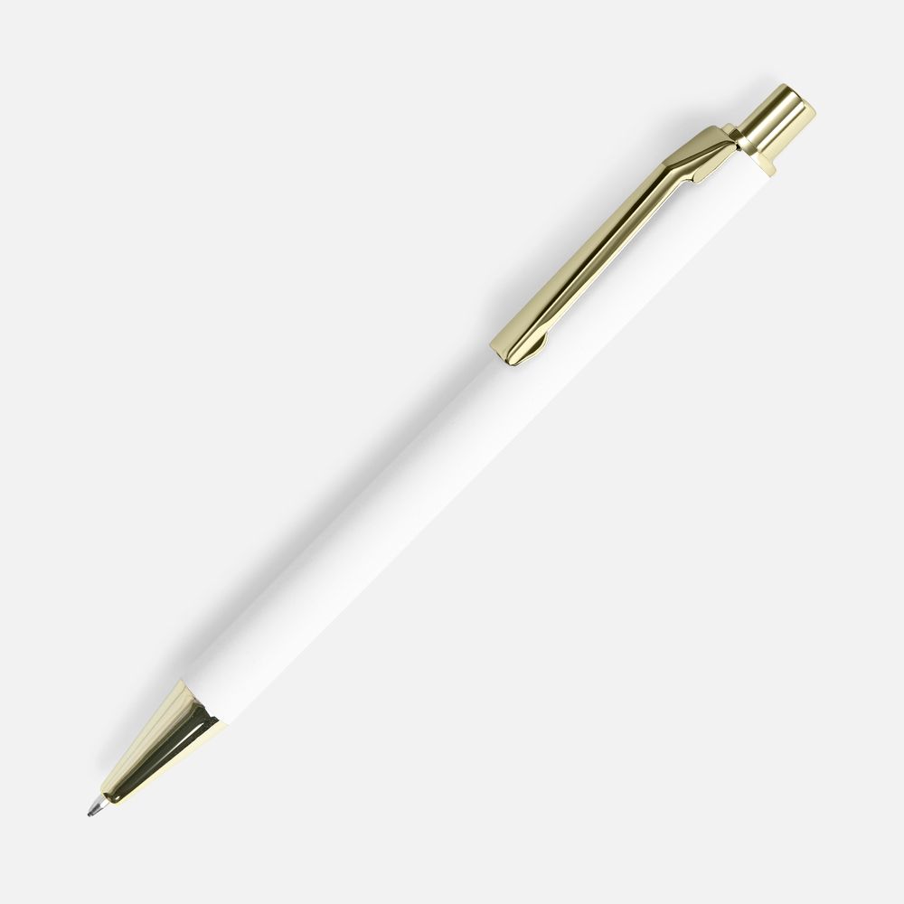 Ручка шариковая Lobby Soft Touch Gold, белая с логотипом