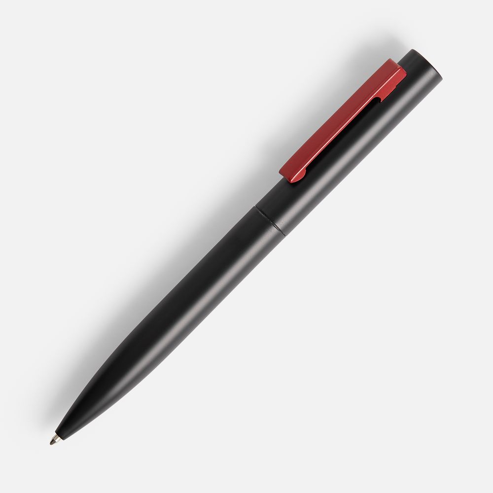 Ручка шариковая Inkolor, черная с красным с логотипом