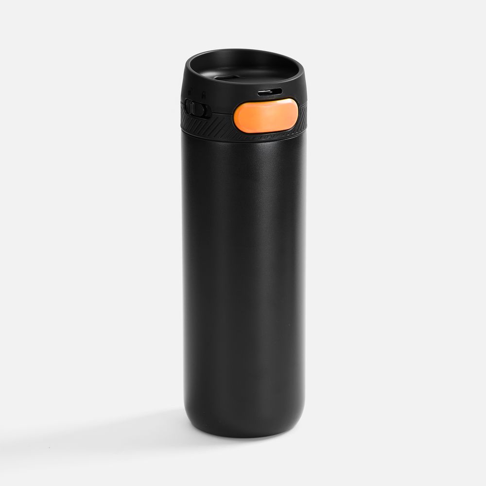 Термостакан X1 с цветной кнопкой, черный с оранжевым с логотипом