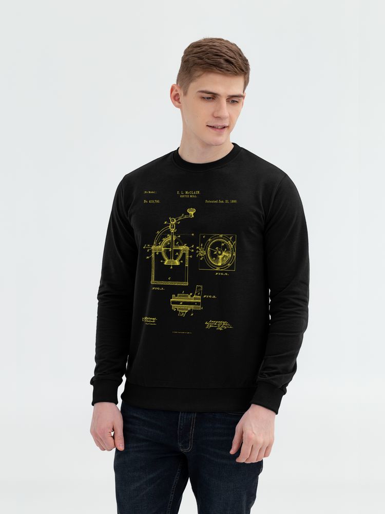 Свитшот Old Patents. Coffee Mill, черный с логотипом