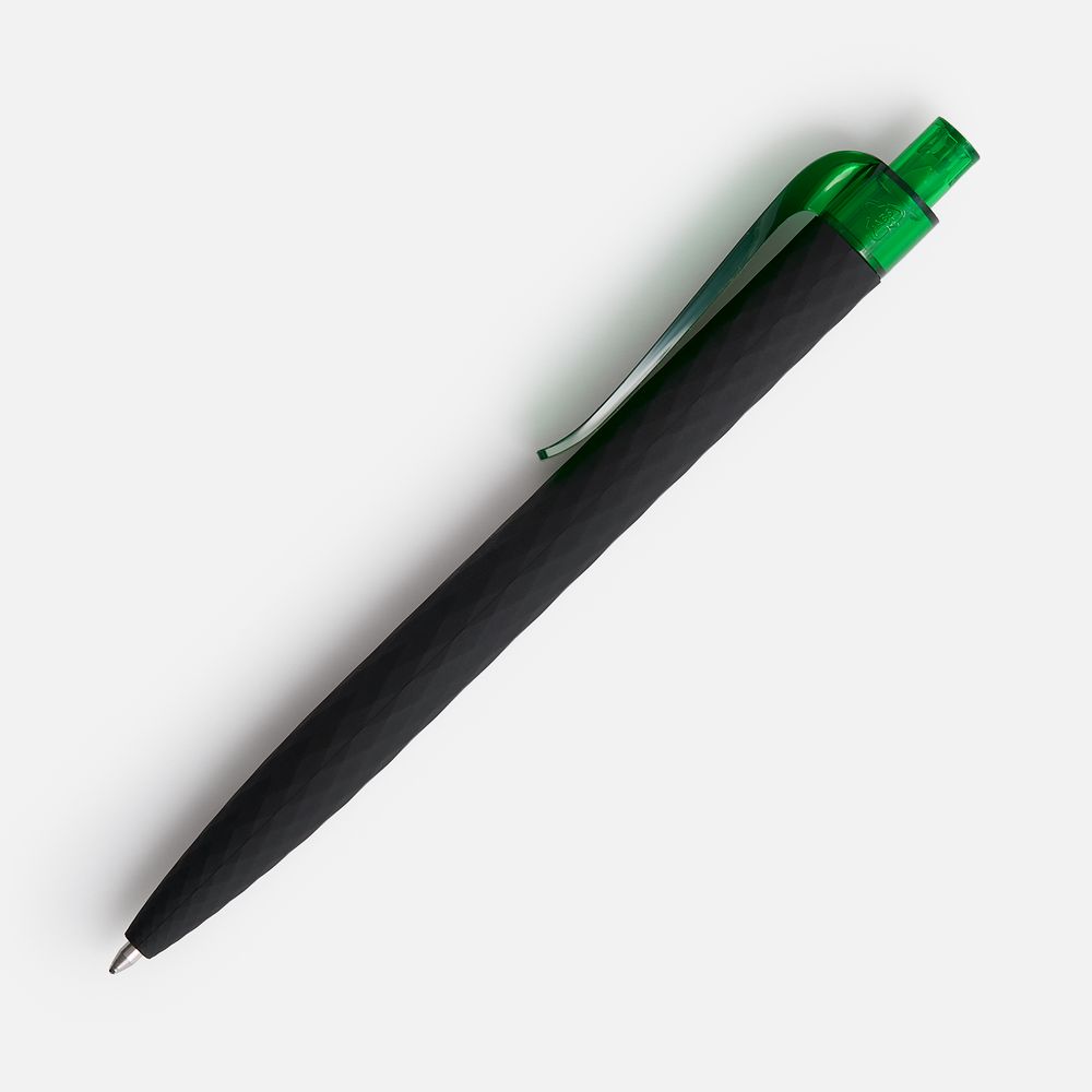 Ручка шариковая Prodir QS01 PRT-T Soft Touch, черная с зеленым с логотипом