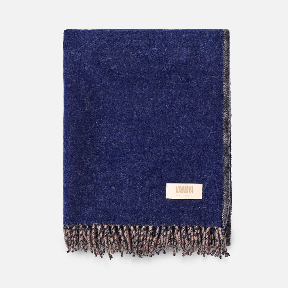 Плед Devika, синий с бежевым с логотипом