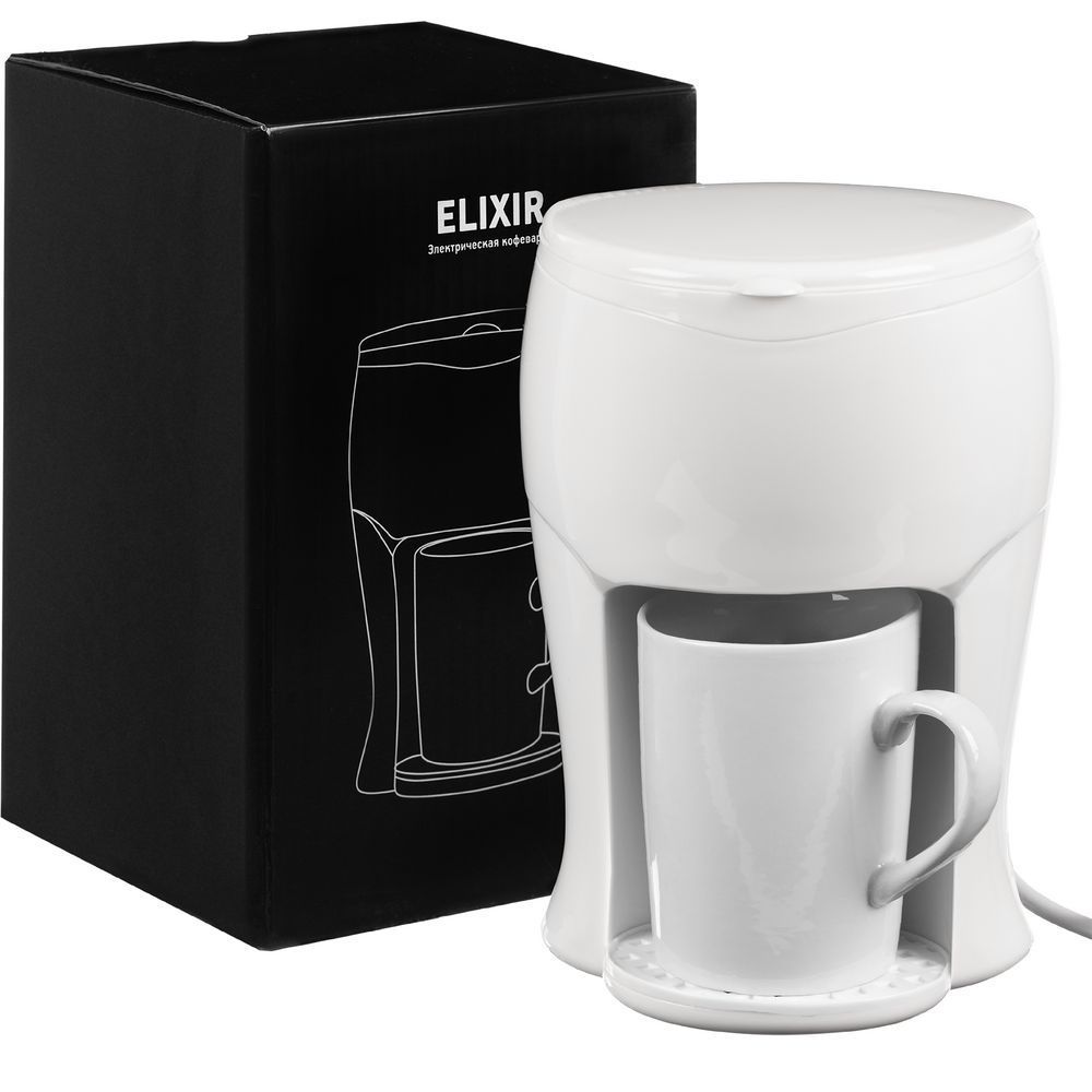 Бытовая техника с печатью логотипа. Электрическая кофеварка Elixir по цене 1 283 ₽ руб. (артикул 17210.60) Электрическая кофеварка Elixir, белая