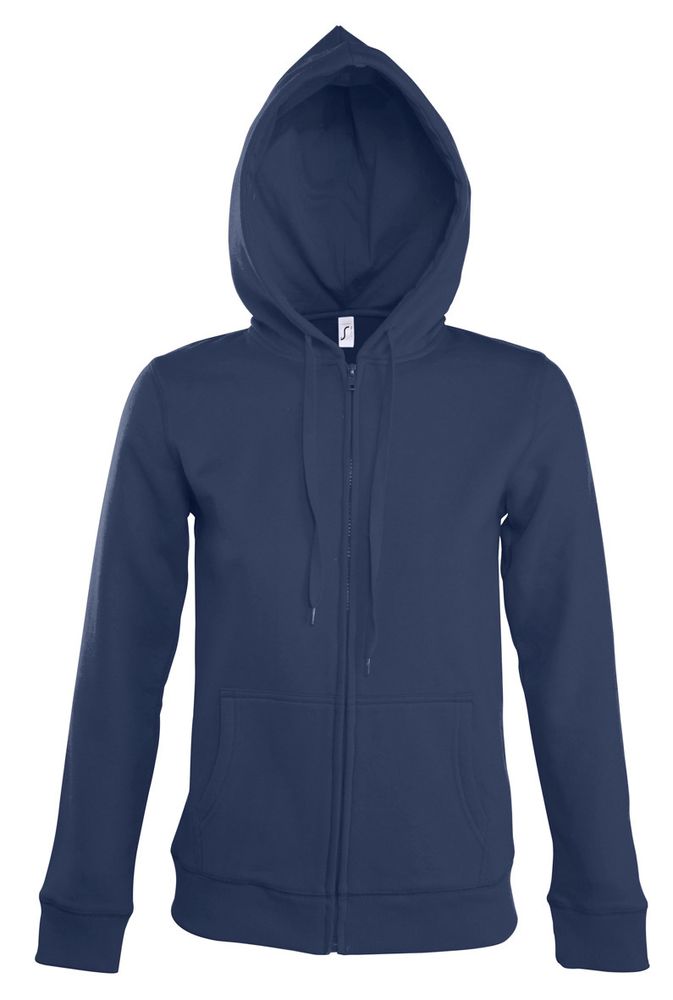 Толстовка женская на молнии с капюшоном Seven Women, темно-синяя с логотипом