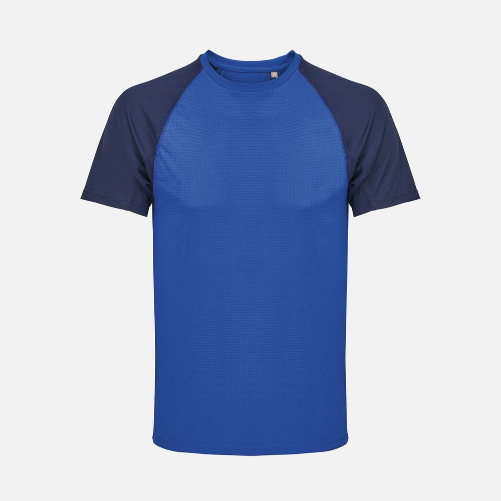 Футболка спортивная унисекс Vortex, темно-синяя с ярко-синим с логотипом