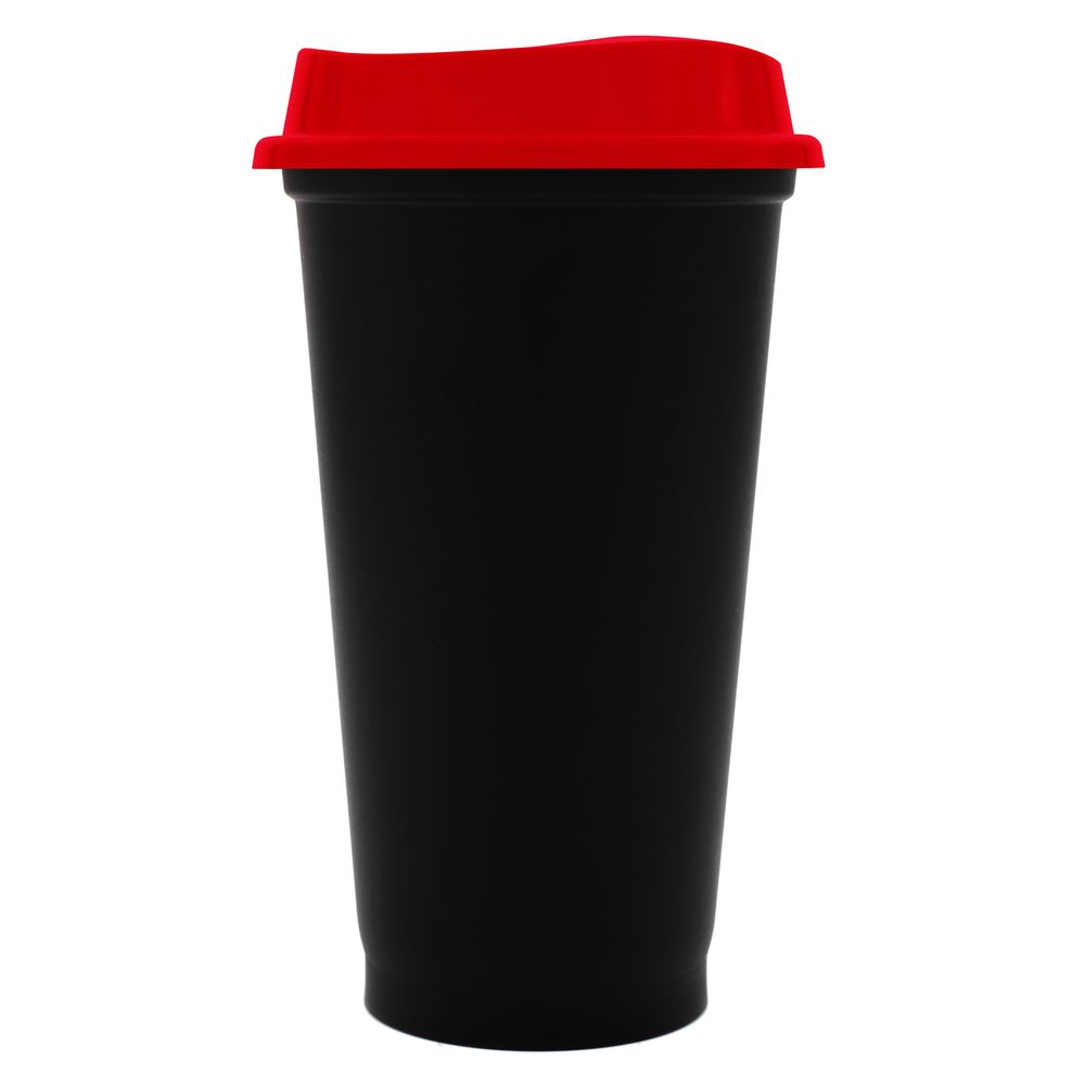 Стакан с крышкой Color Cap Black, черный с красным с логотипом