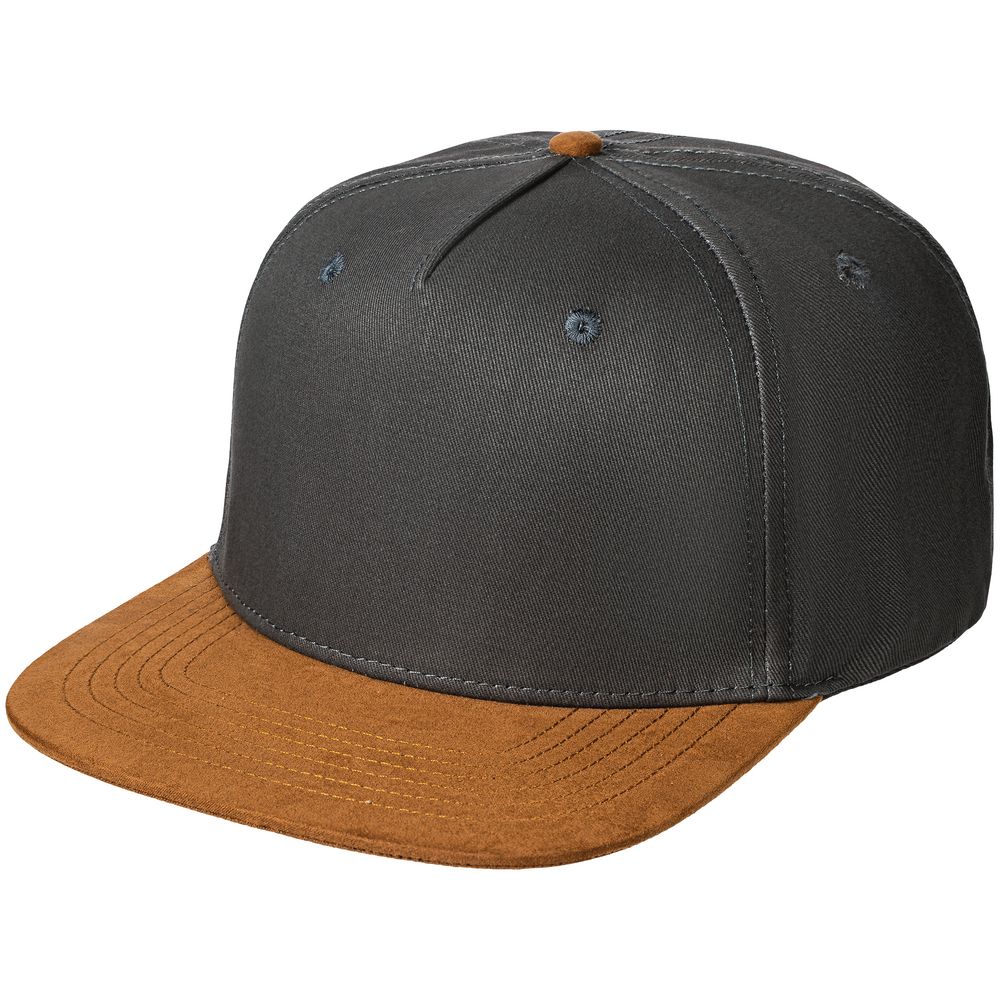 Бейсболка Foreside с прямым козырьком, серая с коричневым с логотипом