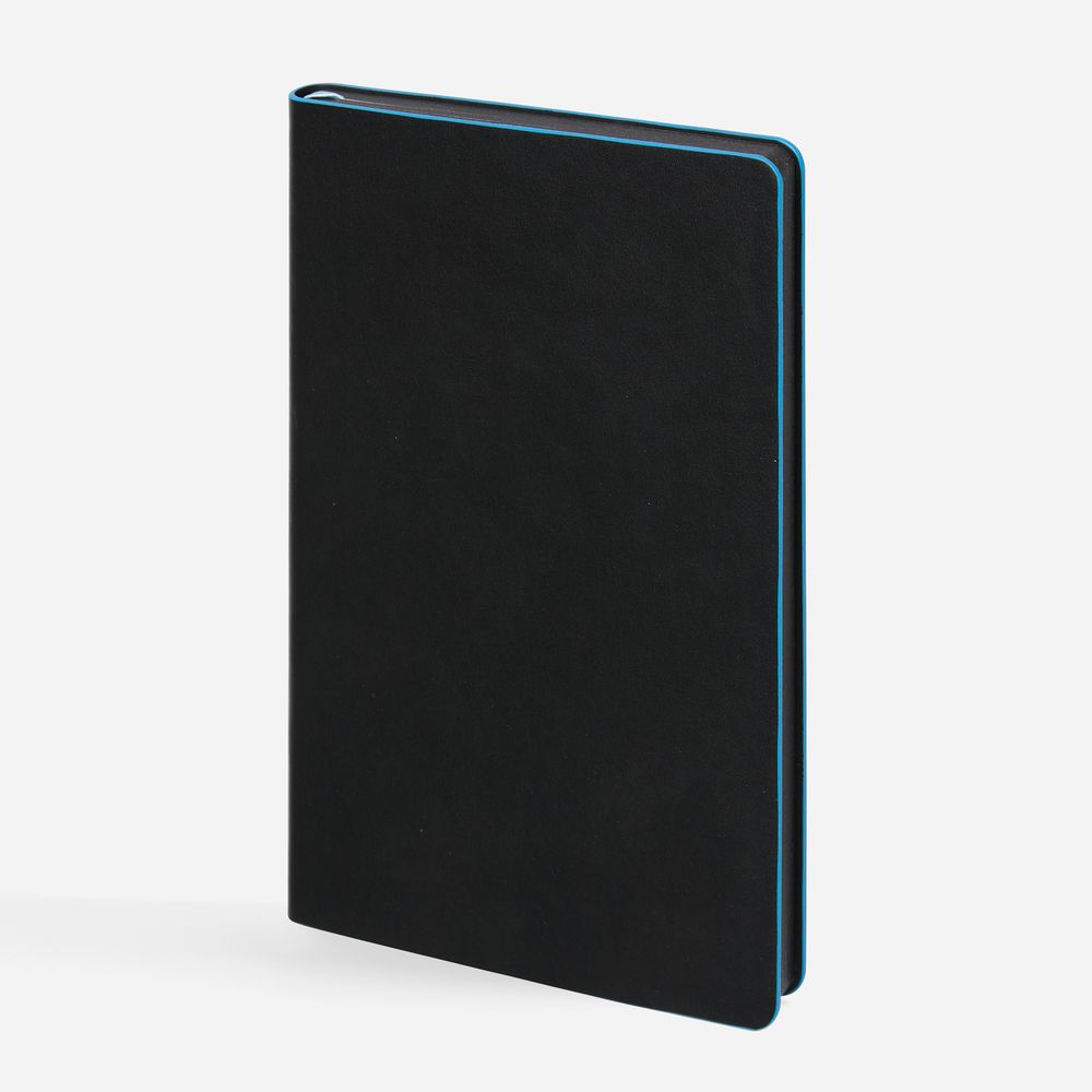 Ежедневник Trait, недатированный, черный с голубым с логотипом