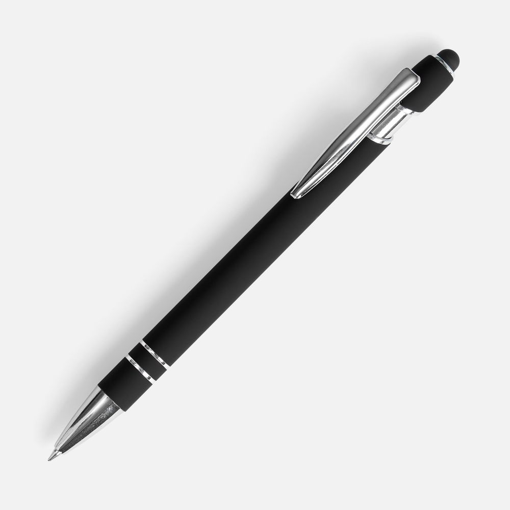 Ручка шариковая Pointer Soft Touch со стилусом, черная с логотипом