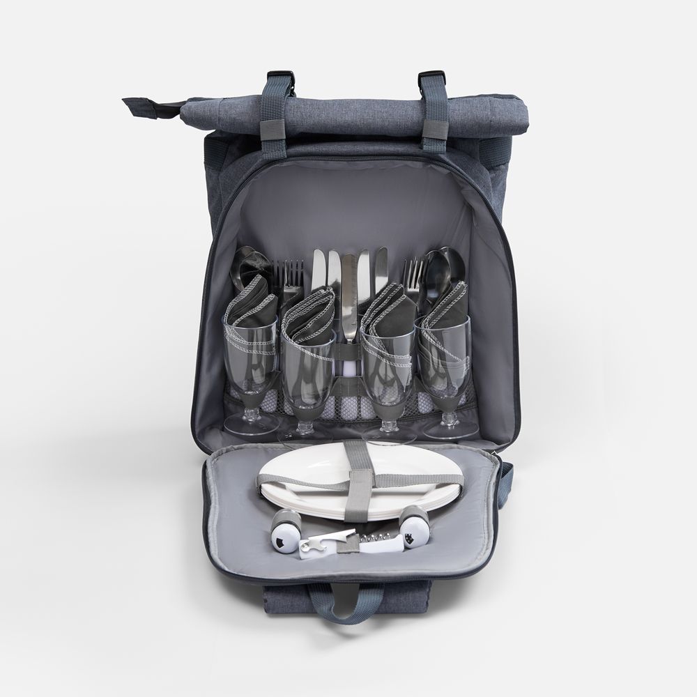 Набор для пикника Picnivo на 4 персоны, темно-серый меланж с логотипом