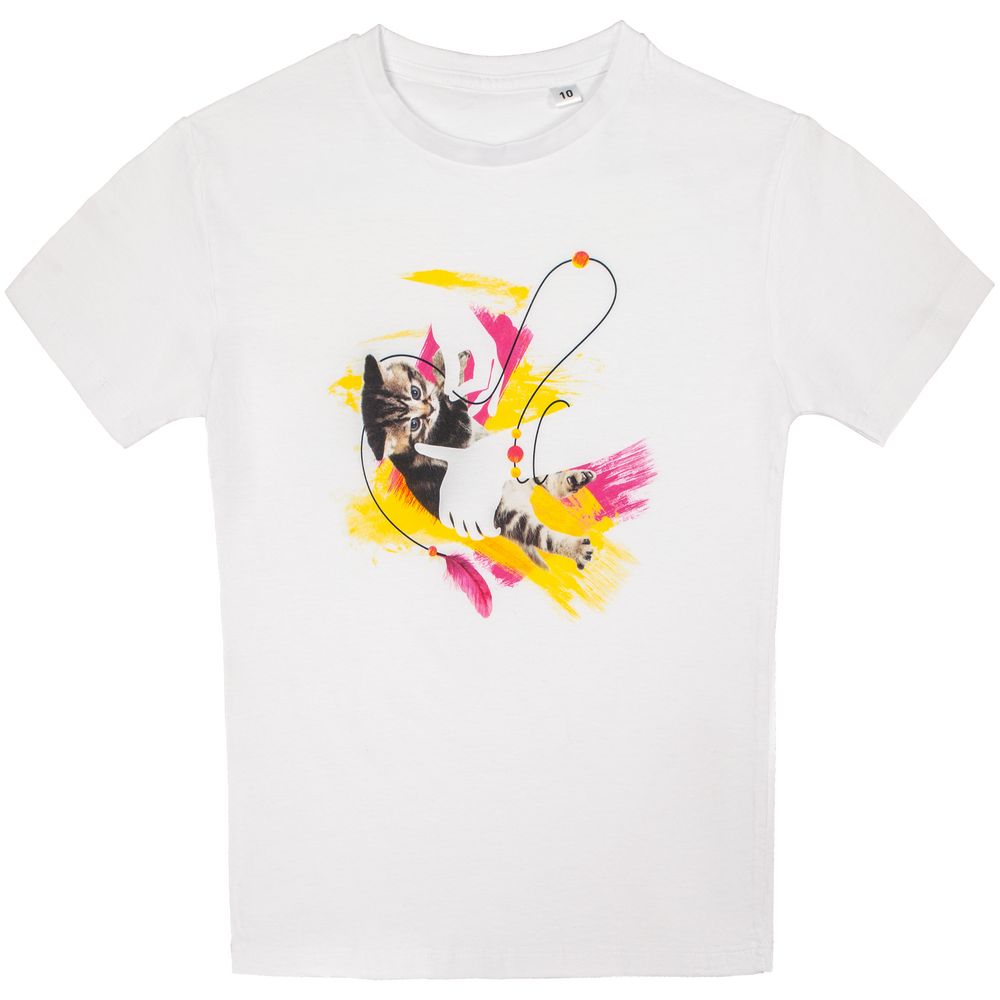 Футболка детская «Обними кота», белая с логотипом
