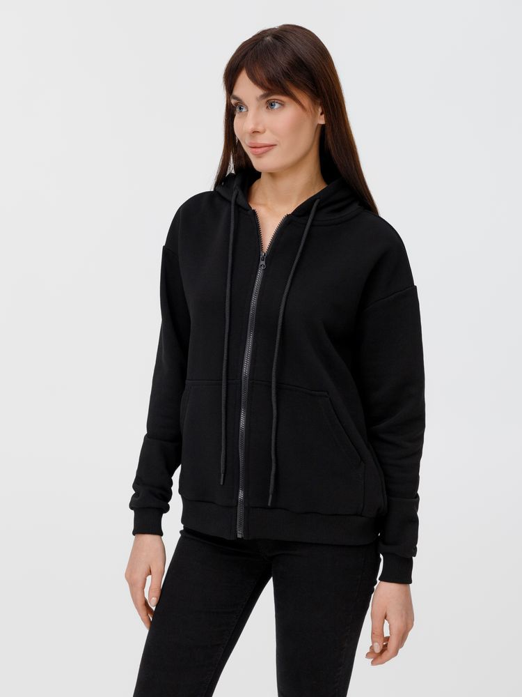 Толстовка унисекс оверсайз на молнии Zippy Terry, черная с логотипом