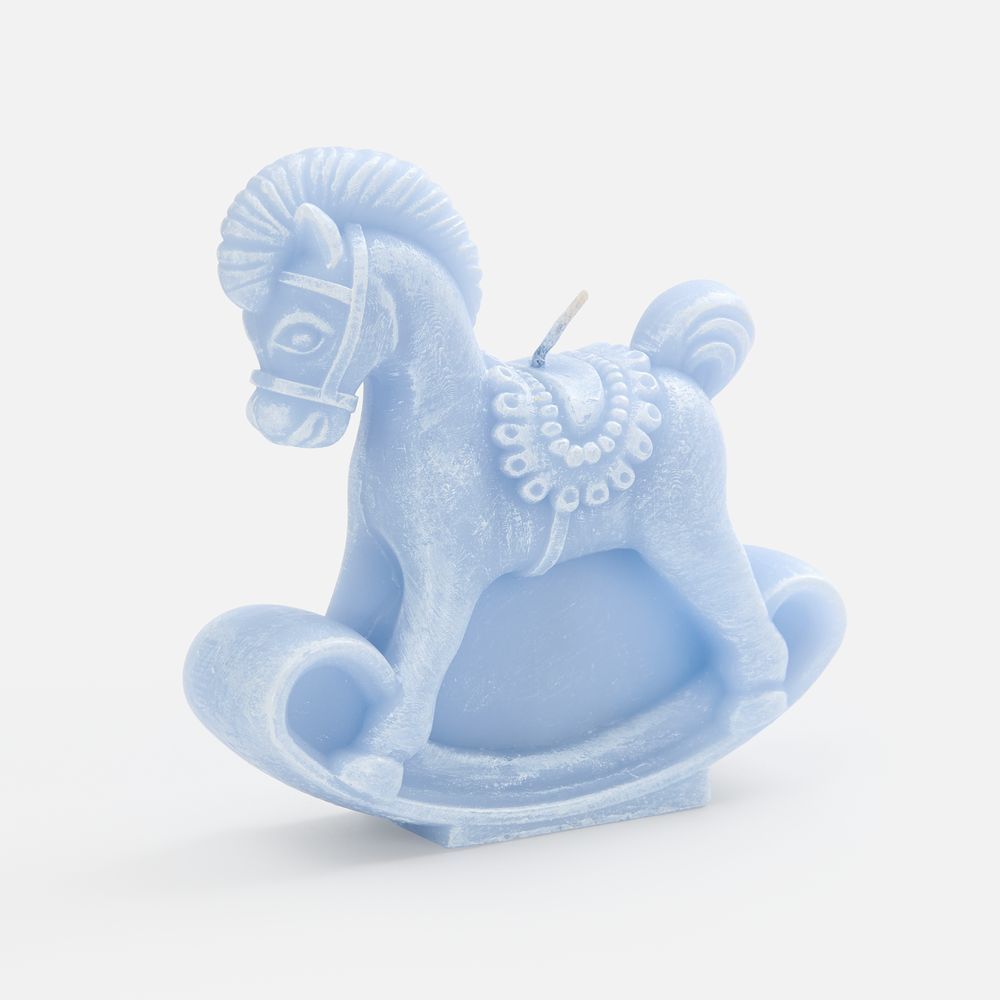 Свеча фигурная «Лошадка-качалка», голубая с логотипом