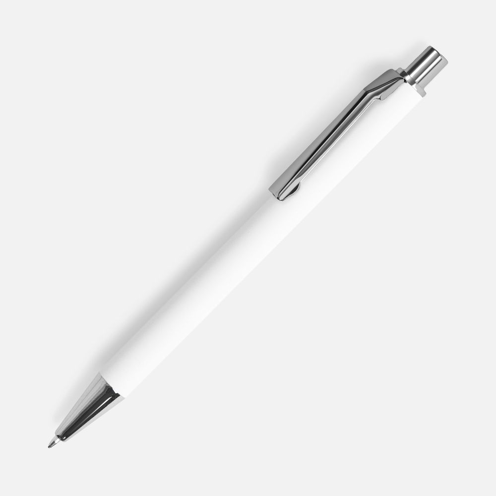 Ручка шариковая Lobby Soft Touch Chrome, белая с логотипом