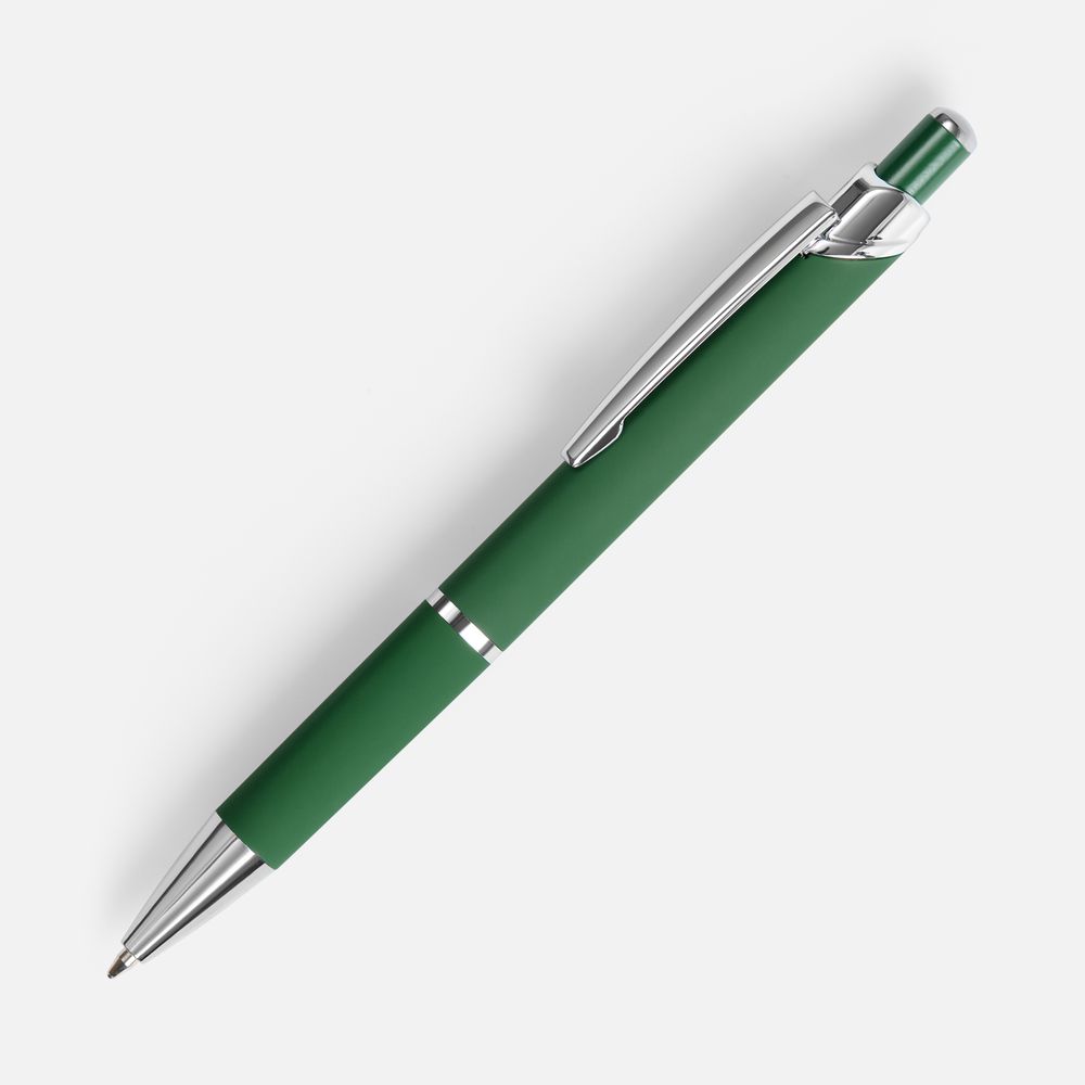 Ручка шариковая Chromos Soft Touch, зеленая с логотипом