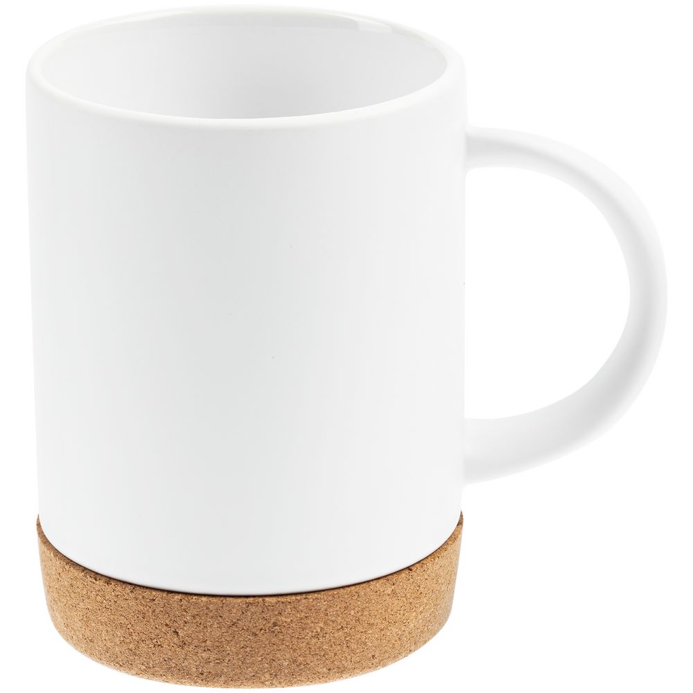 Кружка с пробковой подставкой Corky для сублимационной печати, матовая, белая с логотипом