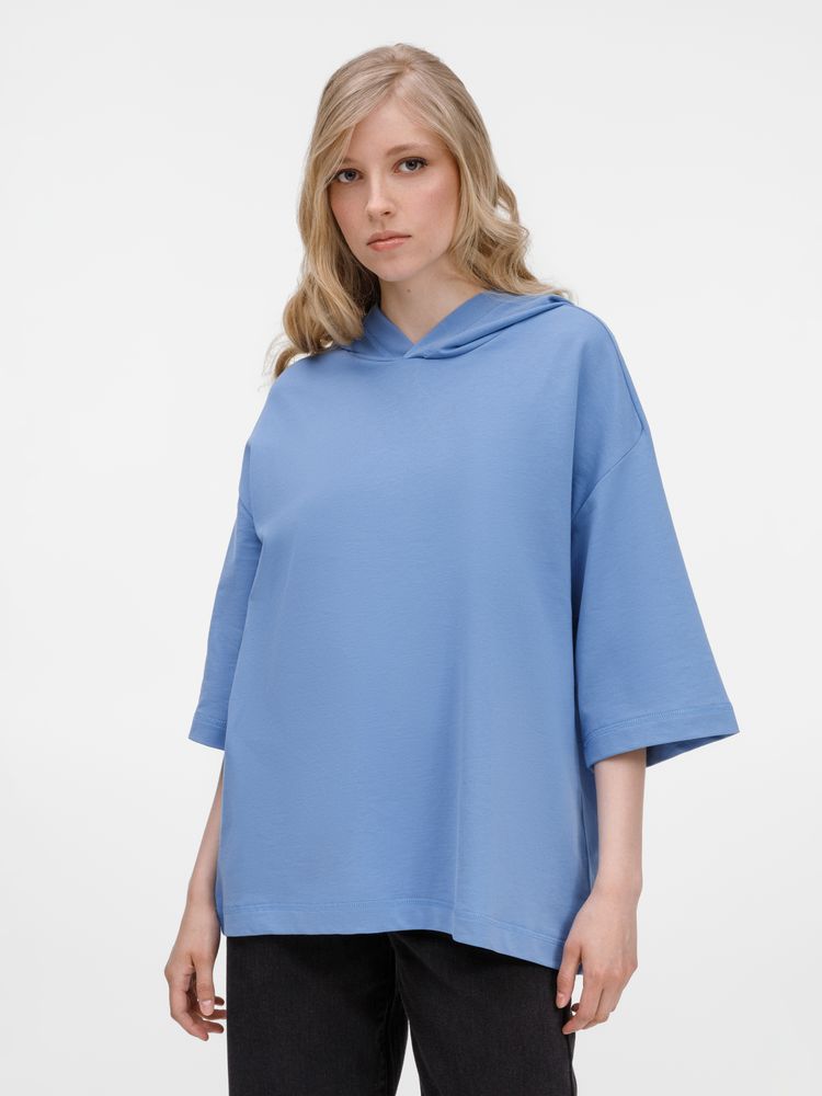 Футболка оверсайз унисекс с капюшоном Neofit, синяя с логотипом