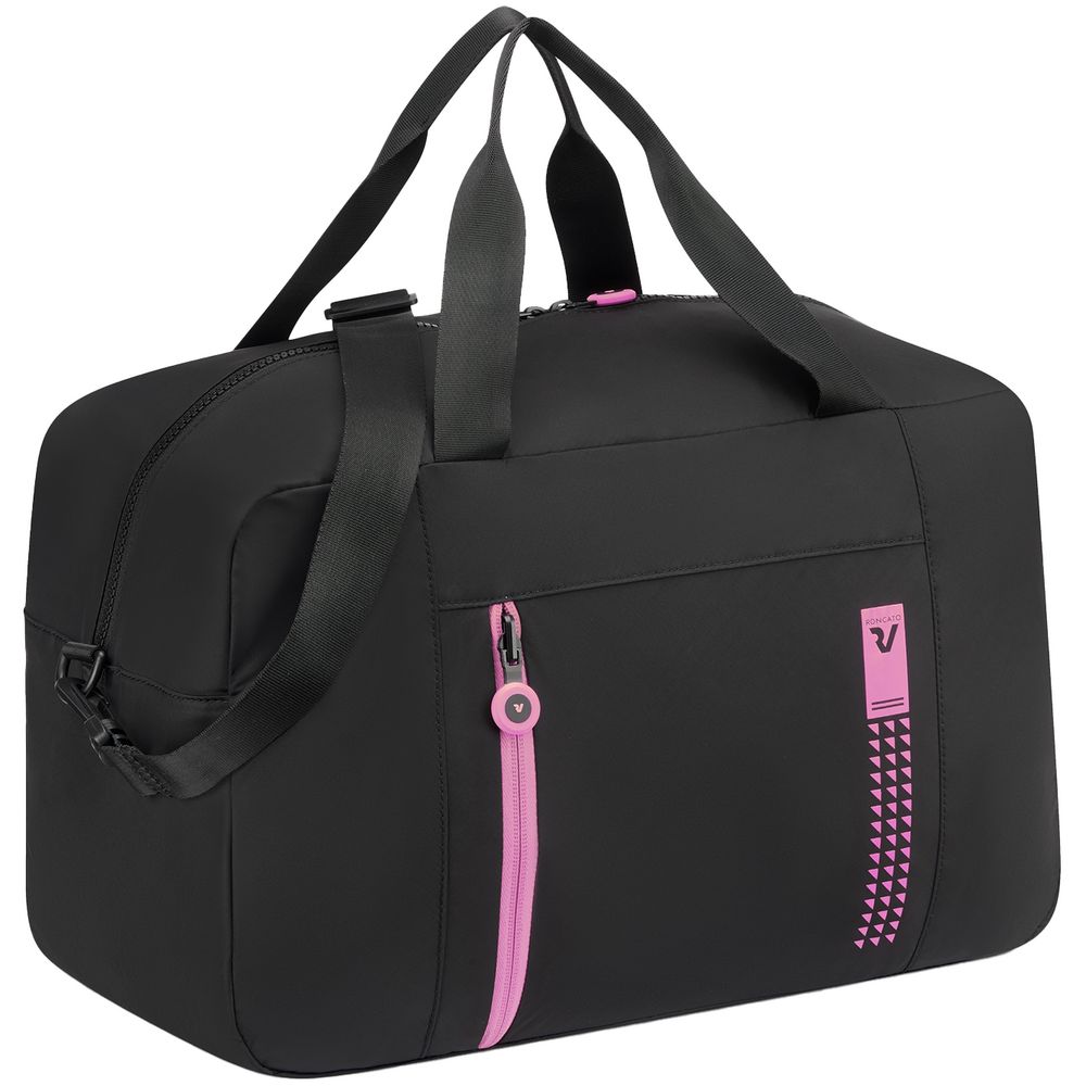 Сумка дорожная Compact Neon, черная с розовым с логотипом