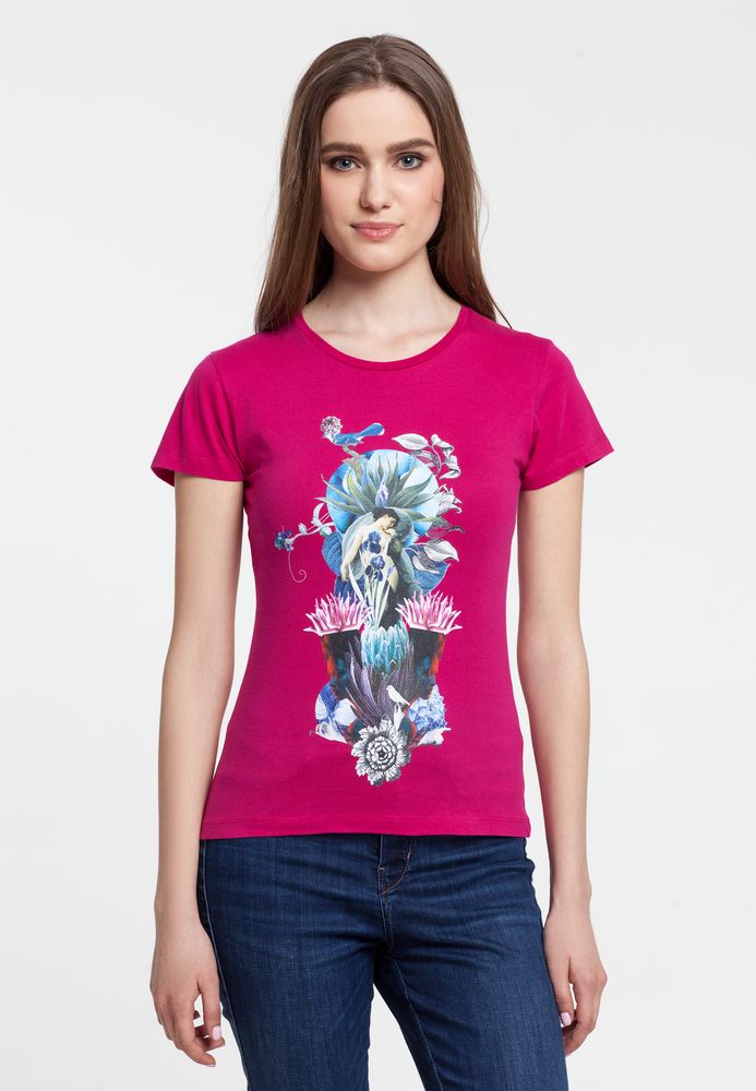 Футболка женская Beauty Sleep, ярко-розовая (фуксия) с логотипом