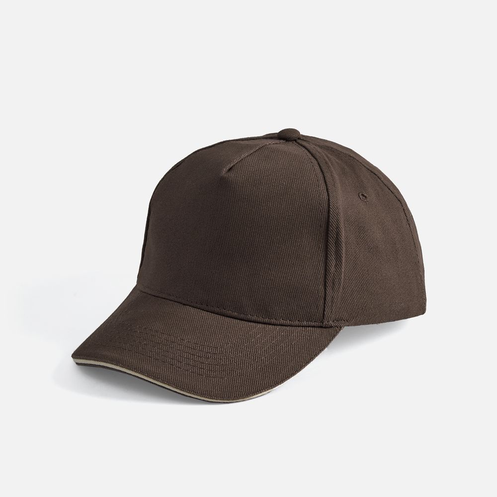 Бейсболка Long Beach, коричневая с бежевым с логотипом