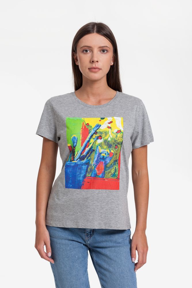 Футболка женская Artist Bear, серый меланж с логотипом