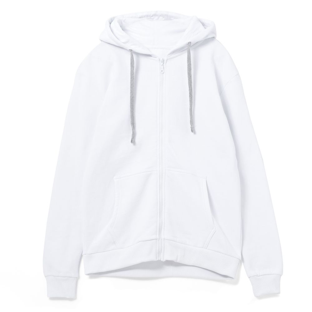 Толстовка на молнии с капюшоном Unit Siverga Heavy, белая с логотипом