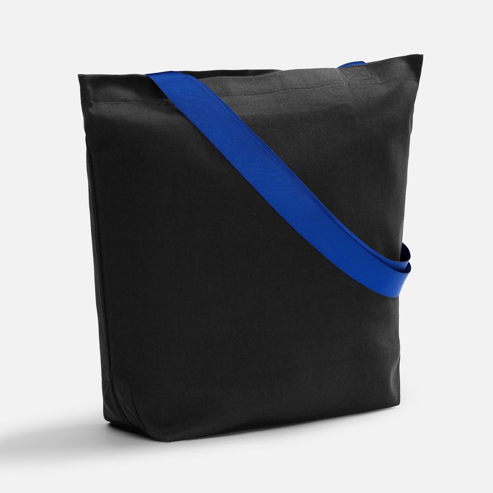 Шопер B5, черный с широкими синими ручками с логотипом