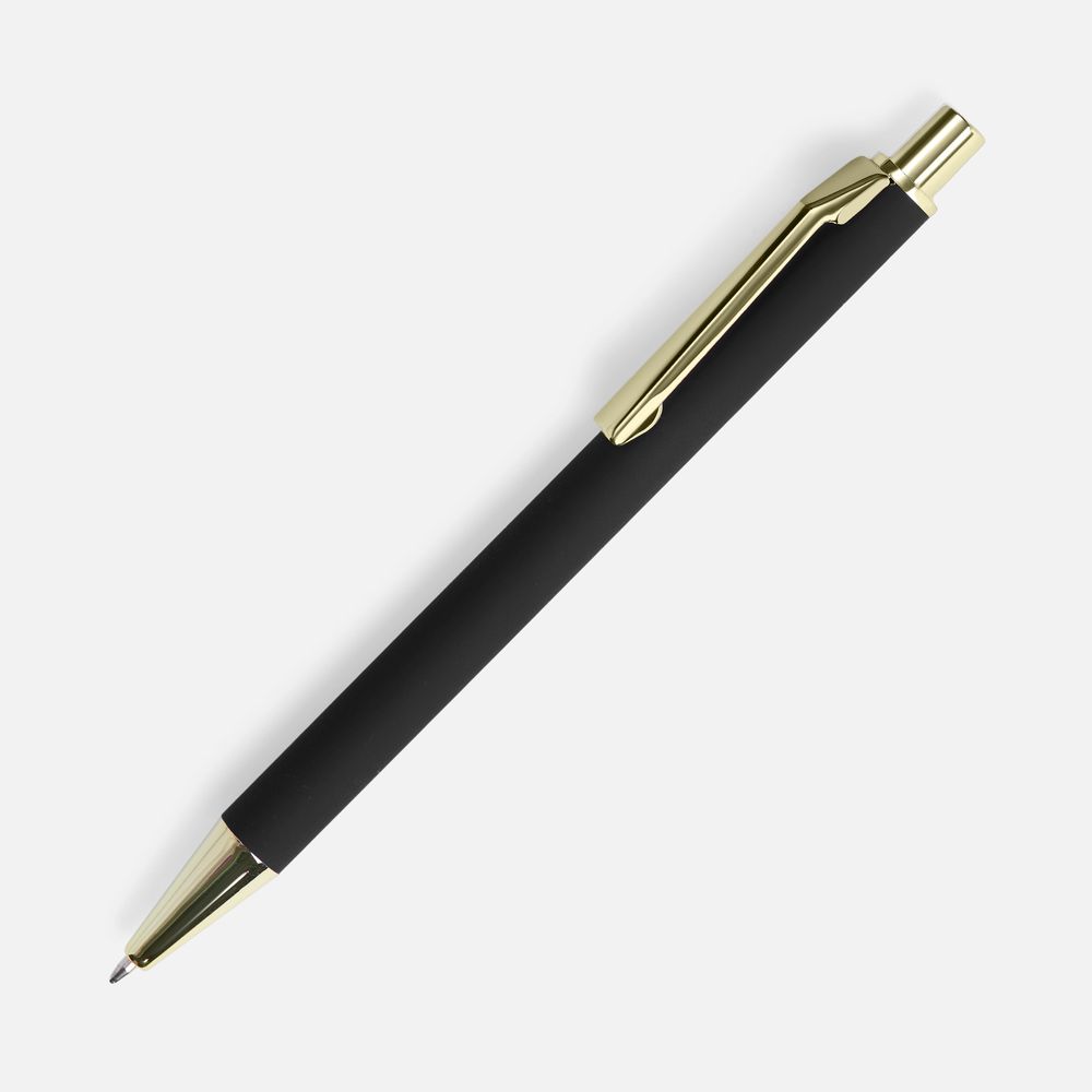 Ручка шариковая Lobby Soft Touch Gold, черная с логотипом
