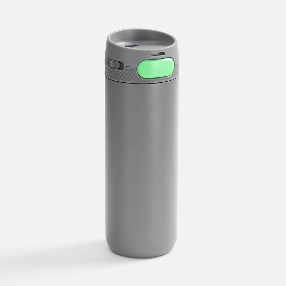 Термостакан X1 с цветной кнопкой, серый с зеленым с логотипом
